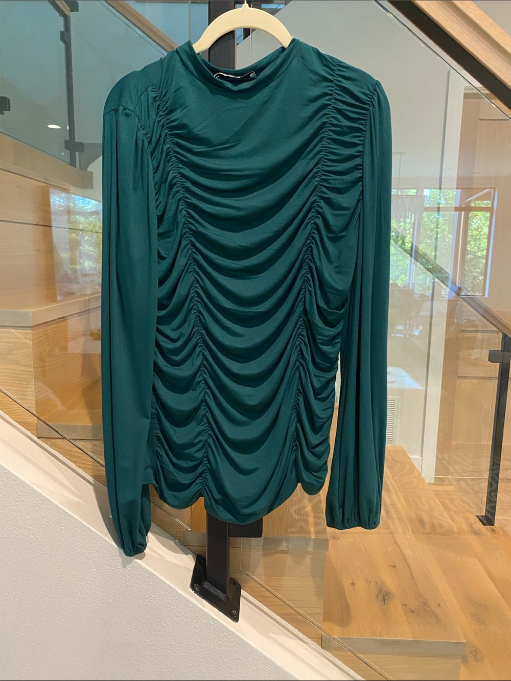 Grace Karin Teal Long Sleeve Ruched Top